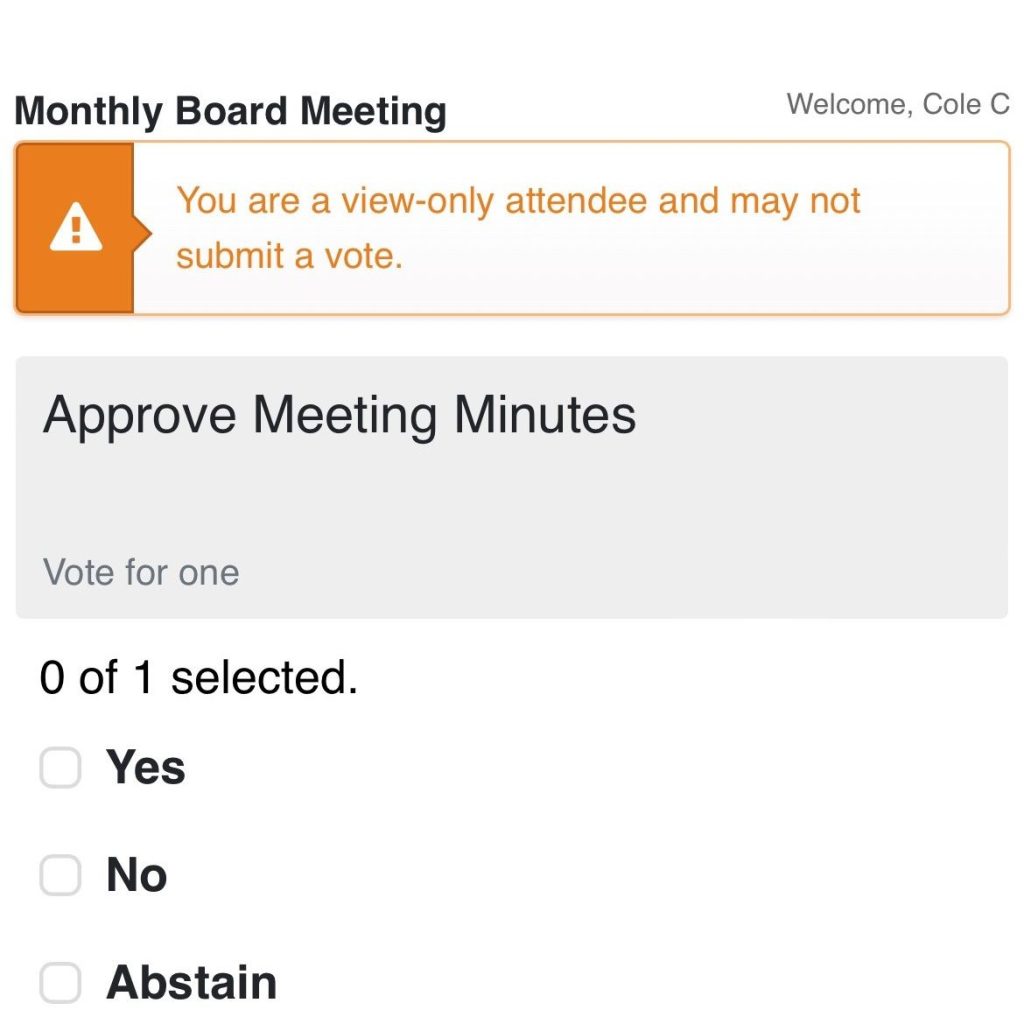 Screenshot of "View-only attendee" member on ballot options